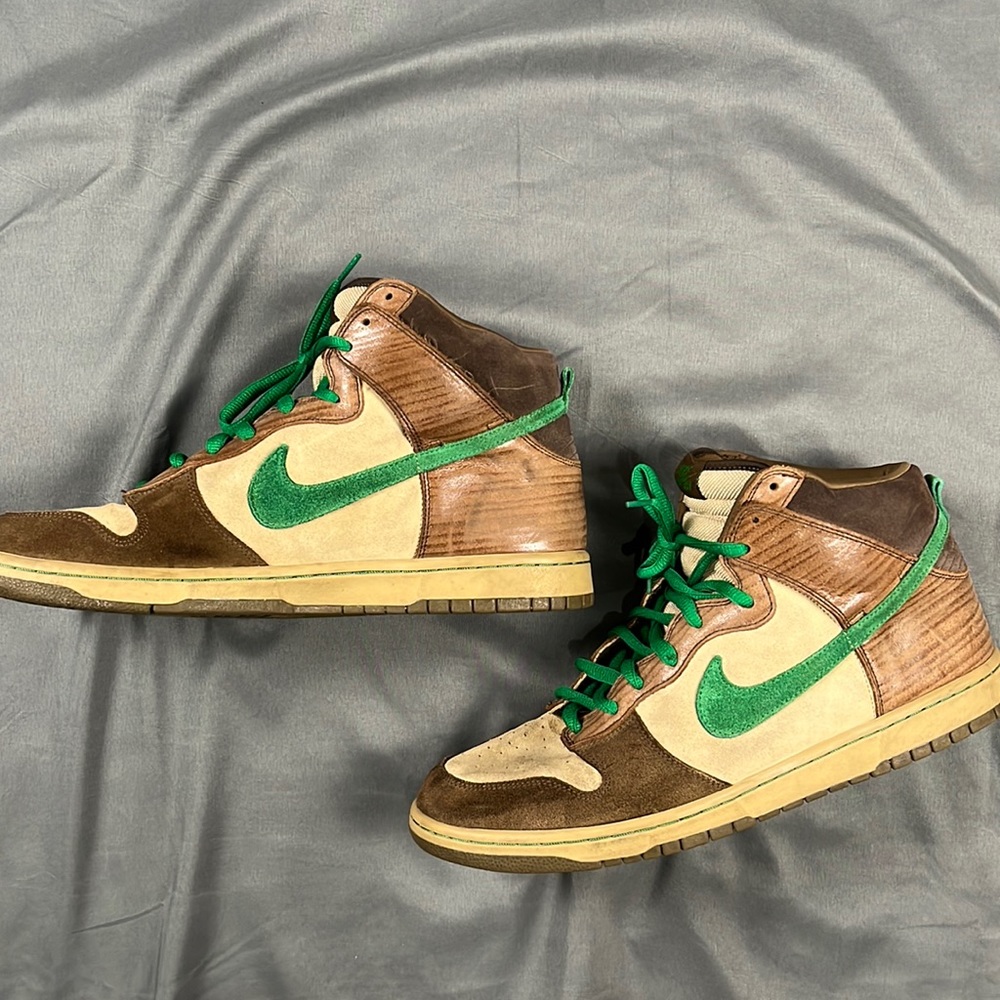 2007 Nike SB Dunk High Wood Deck Brown Tweed Green | Size 15